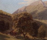 unknow artist A mountainous landscape with a maid before a chalet in a valley oil painting on canvas